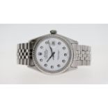 VINTAGE ROLEX DATEJUST 1603 CIRCA 1969, circular aftermarket white dial with diamond hour markers,