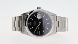 ROLEX OYSTER PERPETUAL DATE REFERENCE 15200 CIRCA 2000, circular gloss black dial with baton hour