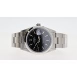 ROLEX OYSTER PERPETUAL DATE REFERENCE 15200 CIRCA 2000, circular gloss black dial with baton hour