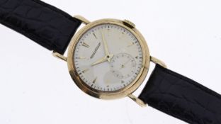 VINTAGE 9CT JAEGER LE COULTRE MECHANICAL WRISTWATCH CIRCA 1950s, circular silver dial with baton