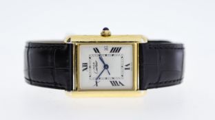 MUST DE CARTIER TANK REFERENCE 2413, square white dial with roman numeral hour markers, date