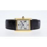 MUST DE CARTIER TANK REFERENCE 2413, square white dial with roman numeral hour markers, date