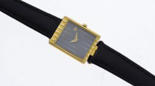LADIES RAYMOND WEIL GENEVE, approx 20mm striped dial, gold plated bezel and case, black leather