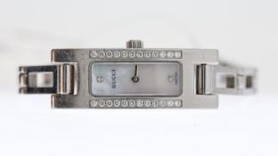 LADIES GUCCI REF 3900L, approx 12mm mother of pearl dial, stainless steel bezel and case, Gucci