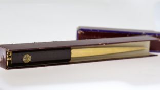 RARE DUNHILL LIGHTER / LETTER OPENER SYLPH FOR SHELL, leather lighter handle with gilt Shell logo,