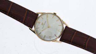 VINTAGE 9CT GIRARD PERREGAUX, circular dial, baton hour markers, 9ct 34mm case, case back signed and