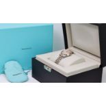 18CT TIFFANY & CO. NEW YORK AUTOMATIC REF 1NI050429 W/BOX, approx 32mm patterned dial, Arabic hour