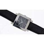 BVLGARI QUADRATO REF SQ 29 SLD, approx 28mm black dial, with baton hour markers, date aperture at