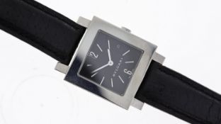 BVLGARI QUADRATO REF SQ 29 SLD, approx 28mm black dial, with baton hour markers, date aperture at