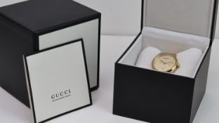 GUCCI REF 126.4 W/BOX, approx 37mm patterned gold dial, date aperture at 6 o'clock, gold plated