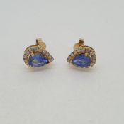 Pear shaped sapphire and diamond cluster earrings no weights. Earrings are marked 585