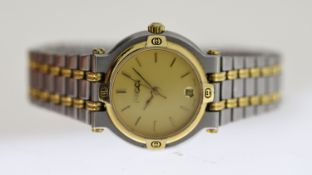 LADIES GUCCI REF 9000 L, approx 24mm gold dial, baton hour markers, date aperture at 6 o'clock, gold