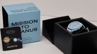 OMEGA MOONSWATCH SPEEDMASTER MISSION TO URANUS WITH BOX, tiffany blue case, white detail and strap