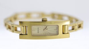 LADIES GUCCI REF 3900L, approx 12mm champagne dial, gold plated bezel and case, Gucci crown, gold