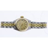 LADIES TUDOR PRICESS OYSTERDATE, champagne dial, fluted bezel, 22mm steel and gold case, bi colour