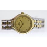 LADIES OMEGA QUARTZ WRISTWATCH, circular champagne dial with baton hour markers, approx 23mm steel