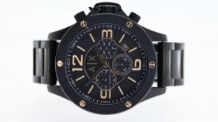 ARMANI EXCHANGE CHRONOGRAPH REF AX1513, approx 48mm black dial with rose gold baton & Arabic hour