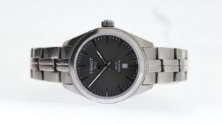 TISSOT PR100 TITANIUM REF T101210A, approx 32mm grey dial with baton hour markers, date aperture