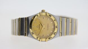 LADIES OMEGA CONSTELLATION QUARTZ WATCH CIRCA 1998, circular champagne dial with baton hour markers,