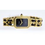 LADIES CHANEL PREMIERE REF 18135 CIRCA 1987, approx 18mm black dial, gold plated bezel and case