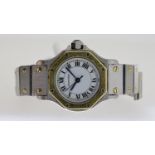 CARTIER SANTOS OCTAGON REF AC 9.80 CIRCA 1990'S, approx 24mm white dial with Roman Numeral hour