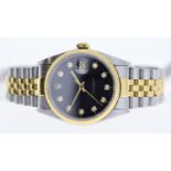 ROLEX OYSTER PERPETUAL DATEJUST 36 REFERENCE 16233 circa 1990, black diamond dot dial, gold hands