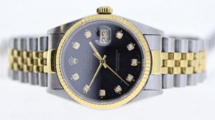 ROLEX OYSTER PERPETUAL DATEJUST 36 REFERENCE 16233 circa 1990, black diamond dot dial, gold hands