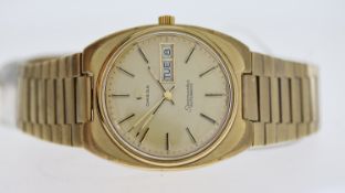 OMEGA SEAMASTER DAY DATE AUTOMATIC CIRCA 1970's, circular champagne dial with baton hour markers,