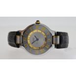 MUST DE CARTIER 21 REF 1340, approx 27mm grey dial, yellow gold rehaut with minute markers,