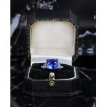 FINE 8.26CT UNTREATED SAPPHIRE AND DIAMOND RING