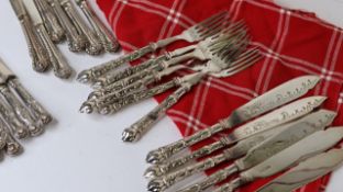 SELECTION OF SILVER-HANDLED CUTLERY, a set of fish knives and forks (6 pairs), floral design