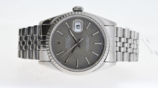 ROLEX DATEJUST 36 REFERENCE 16220 CIRCA 1995, circular grey striped 'tuxedo' dial with barton hour