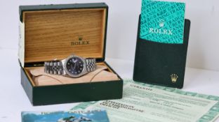 ROLEX OYSTER PERPETUAL DATEJUST REFERENCE 16234, blue diamond dot dial with diamond set beel (both