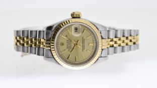 LADIES ROLEX DATEJUST 26 STEEL AND GOLD REFERENCE 69173 CIRCA 1988, circular champagne dial with
