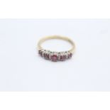 9ct gold ruby five stone ring with diamond spacers (2.1g)