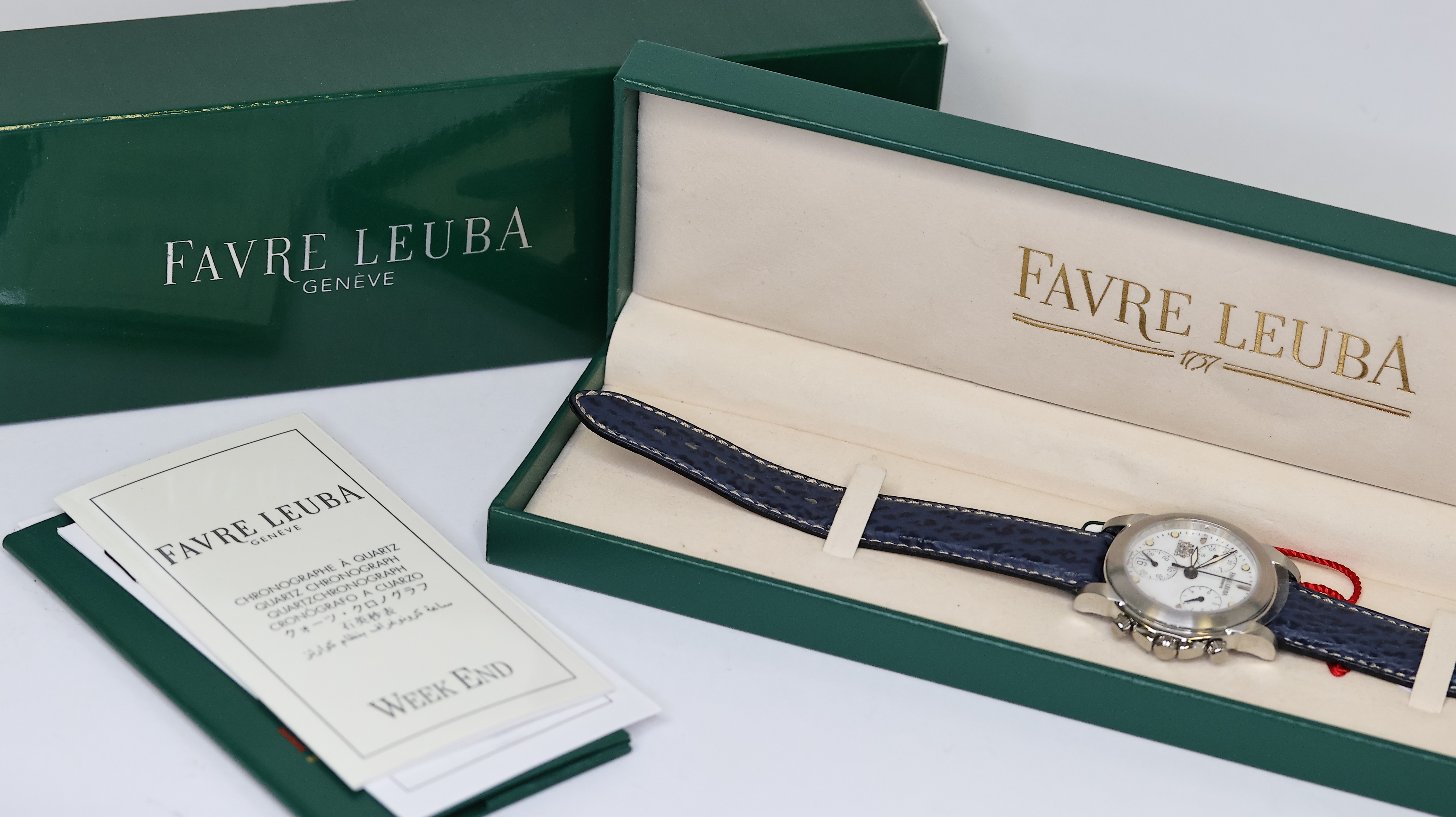 UNWORN FAVRE LEUBA QUARTZ CHRONOGRAPH BOX AND PAPERS