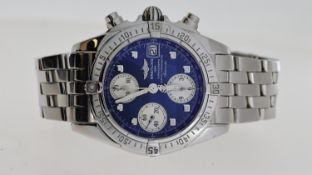 BREITLING CHRONO COCKPIT AUTOMATIC REF A13357, approx 38mm blue dial with round hour markers, date