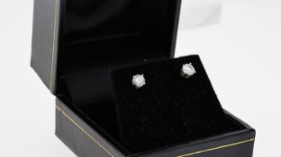 18CT WHITE GOLD DIAMOND STUD EARRINGS APPROX 0.5CT, overall reasonable clarity, hallmarked 750