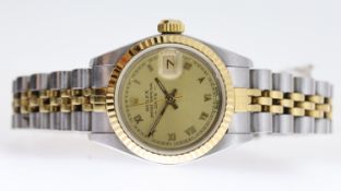 LADIES ROLEX OYSTER PERPETUAL DATE 26 REFERENCE 69173 CIRCA 1985, circular sunburst dial with
