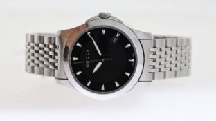 GUCCI LADIES G-TIMELESS REF 126.5, approx 26mm black dial with dauphine hour markers, date