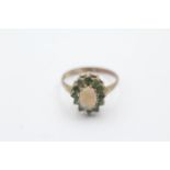 9ct gold opal & emerald oval halo ring (2.1g)