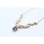 9ct gold diamond & sapphire v-shaped pendant necklace (2.9g)