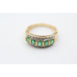 9ct gold emerald five stone ring with diamond accents (2.5g)