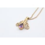 9ct gold amethyst pendant necklace (2.7g)