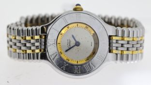 LADIES MUST DE CARTIER 21 REFERENCE 1340, silver dial with gilt minutes track, Roman numeral