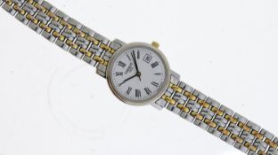 LADIES TISSOT QUARTZ WATCH, circular white dial with roman numeral hour markers, date aperture at