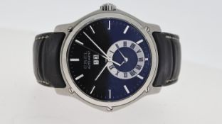 EBEL CLASSIC HEXAGON AUTOMATIC, circular black dial with baton hour markers, dual time at 6 o'clock,