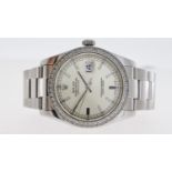 ROLEX OYSTER PERPETUAL DATEJUST REFERENCE 116234 circa 2009, circular cream dial, minute track and