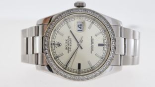 ROLEX OYSTER PERPETUAL DATEJUST REFERENCE 116234 circa 2009, circular cream dial, minute track and