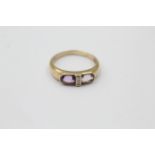 9ct gold diamond & amethyst five stone ring (2.8g)